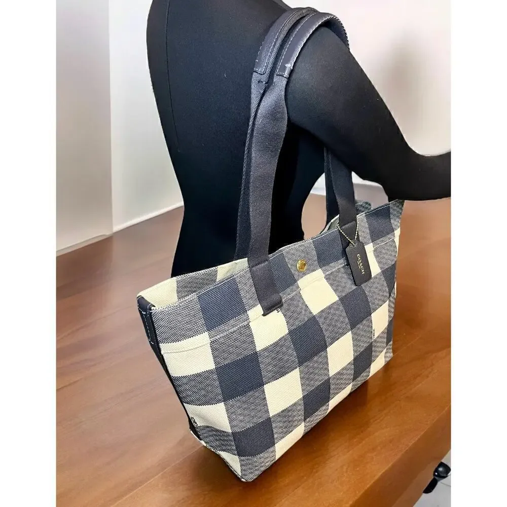 Coach F25919 Buffalo Plaid Canvas Tote Bag